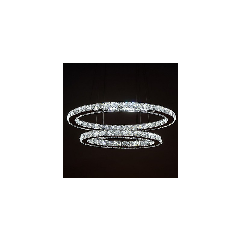Lampada a sospensione moderna in cristallo a doppio anello ovale LED integrato