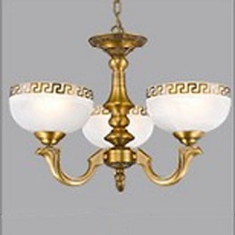 Lampadario a sospensione in metallo dorato e vetro beige, 3 luci E26/E27