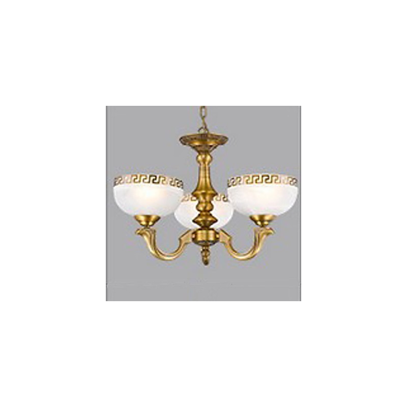 Lampadario a sospensione in metallo dorato e vetro beige, 3 luci E26/E27