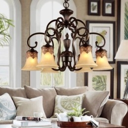 Lampadario a sospensione vintage country 6 luci in metallo e vetro