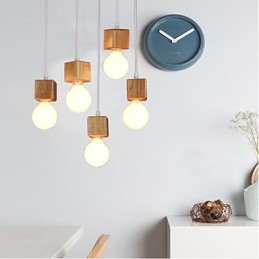 Lampada a sospensione quadrata in legno massello nordico, 3 lampadine E26/E27