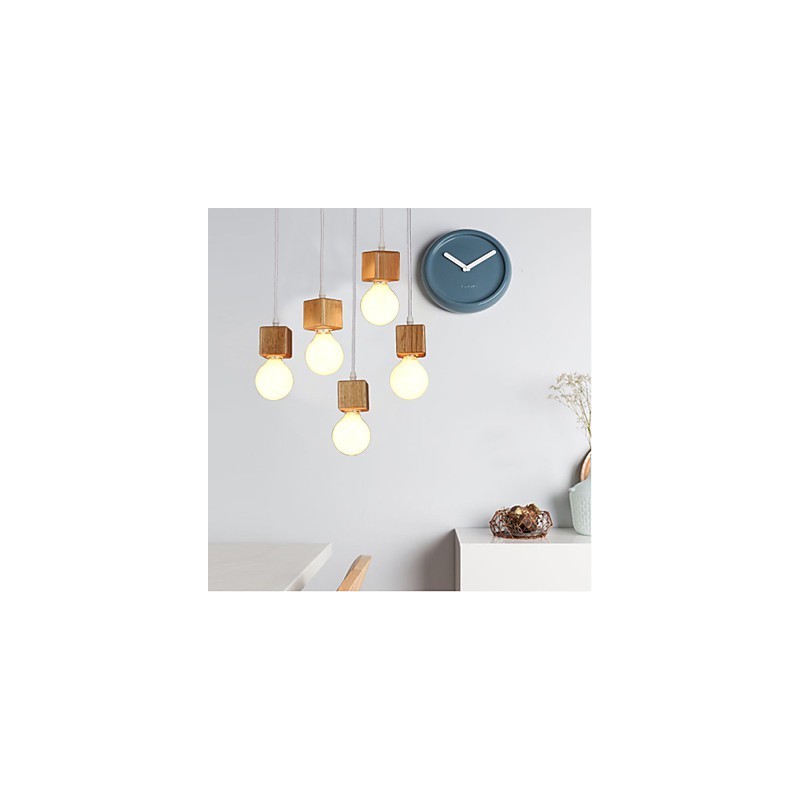 Lampada a sospensione quadrata in legno massello nordico, 3 lampadine E26/E27