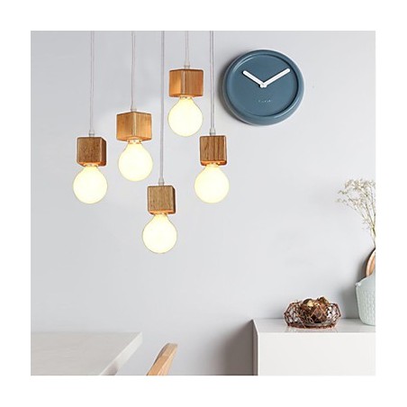 Lampada a sospensione quadrata in legno massello nordico, 3 lampadine E26/E27