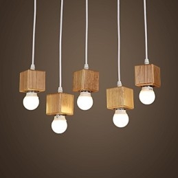 Lampada a sospensione quadrata in legno massello nordico, 3 lampadine E26/E27