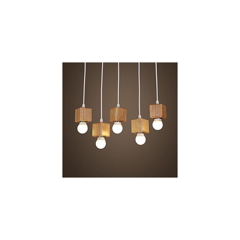 Lampada a sospensione quadrata in legno massello nordico, 3 lampadine E26/E27