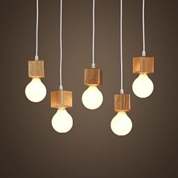 Lampada a sospensione quadrata in legno massello nordico, 3 lampadine E26/E27