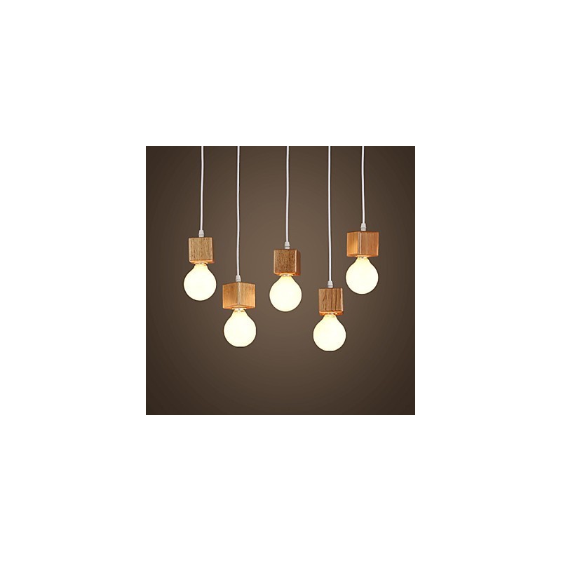 Lampada a sospensione quadrata in legno massello nordico, 3 lampadine E26/E27