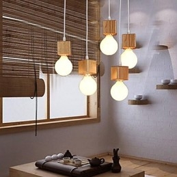 Lampada a sospensione quadrata in legno massello nordico, 3 lampadine E26/E27