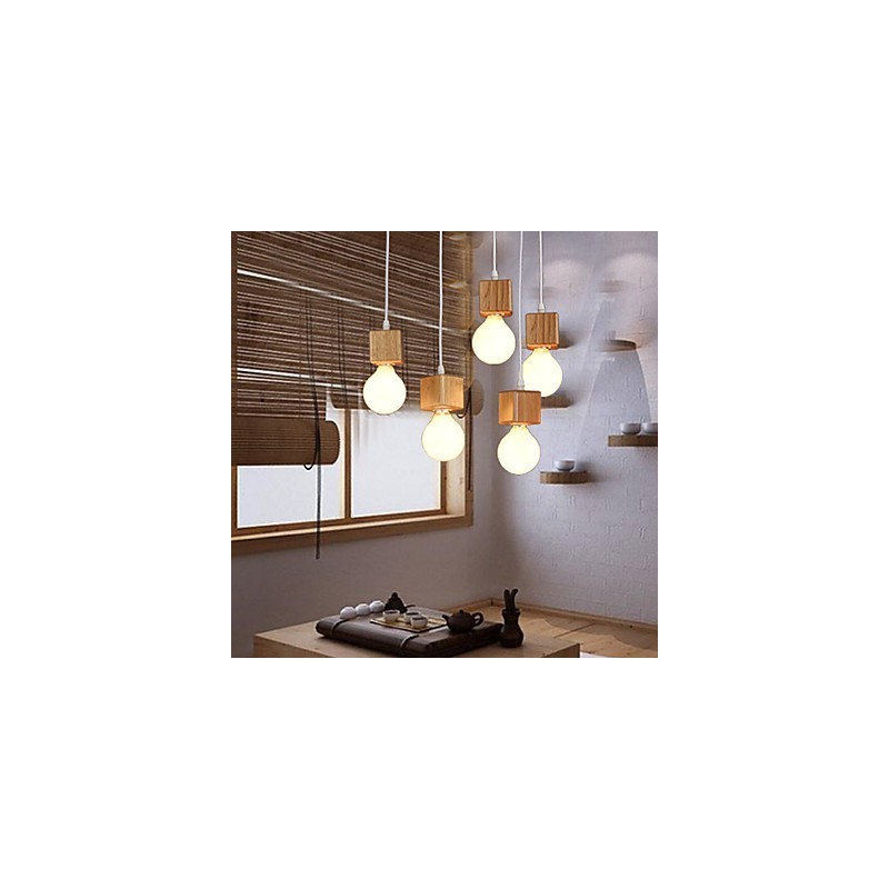 Lampada a sospensione quadrata in legno massello nordico, 3 lampadine E26/E27