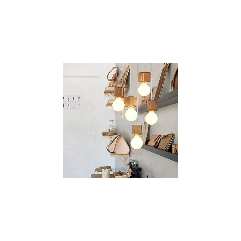 Lampada a sospensione quadrata in legno massello nordico, 3 lampadine E26/E27