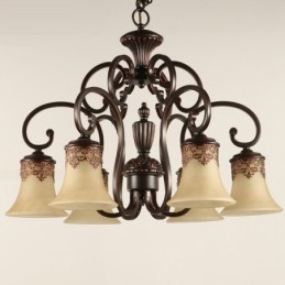 Lampadario a sospensione vintage country 6 luci in metallo e vetro