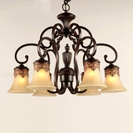 Lampadario a sospensione vintage country 6 luci in metallo e vetro