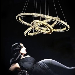 Lampada a sospensione LED in cristallo e metallo cromo, 3 livelli