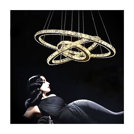 Lampada a sospensione LED in cristallo e metallo cromo, 3 livelli