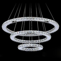Lampada a sospensione LED in cristallo e metallo cromo, 3 livelli