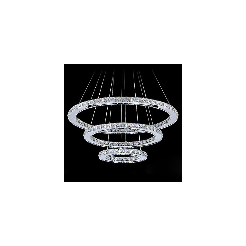 Lampada a sospensione LED in cristallo e metallo cromo, 3 livelli