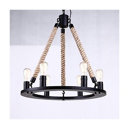 Lampada a sospensione country 6 luci in ferro battuto