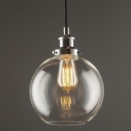 Lampada a sospensione vintage retrò country con paralume in vetro trasparente