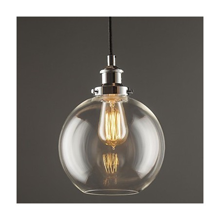 Lampada a sospensione vintage retrò country con paralume in vetro trasparente