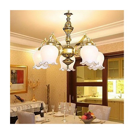 Lampadario retrò mini Jane Ferro Illuminazione mediterranea 5 in ferro e vetro, bronzo e beige, 2 luci E26/E27