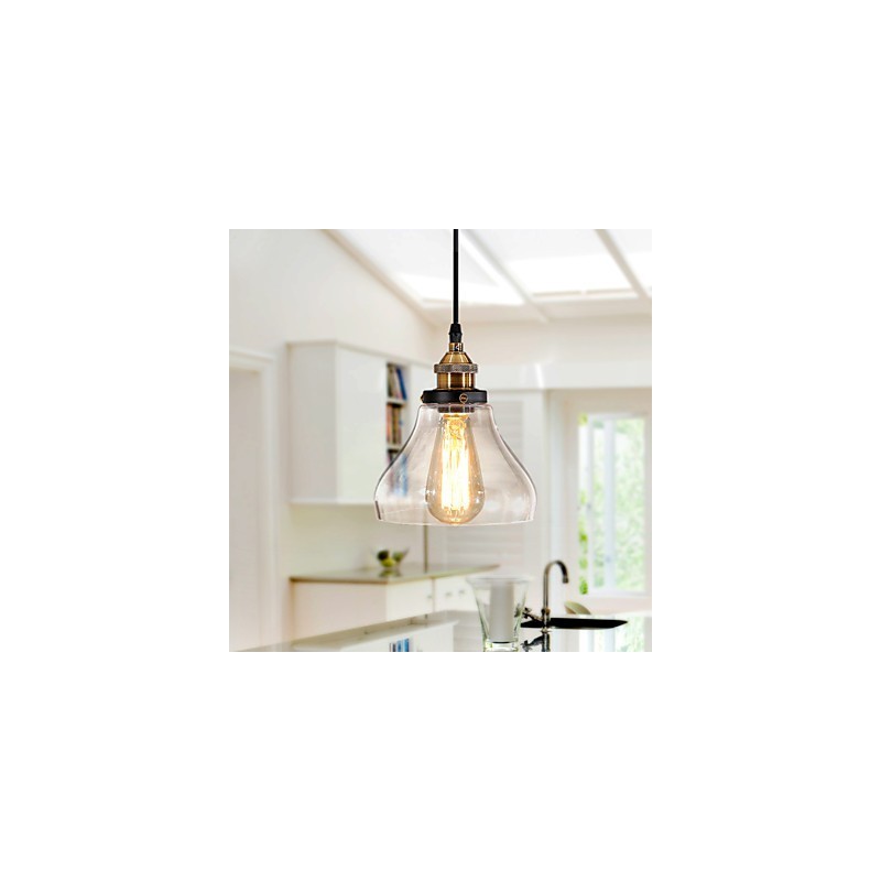 Lampada a sospensione vintage country globo in vetro trasparente