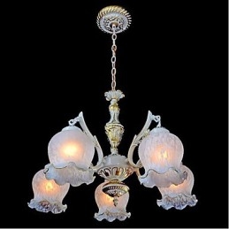 Lampadario retrò mini Jane Ferro Illuminazione mediterranea 5 in ferro e vetro, bronzo e beige, 2 luci E26/E27