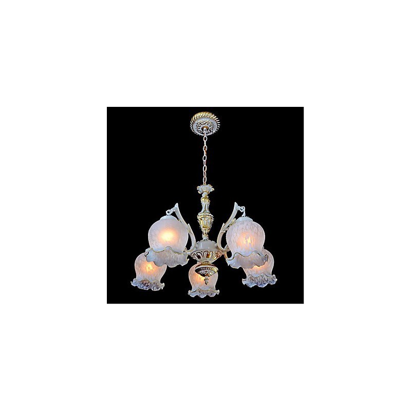 Lampadario retrò mini Jane Ferro Illuminazione mediterranea 5 in ferro e vetro, bronzo e beige, 2 luci E26/E27