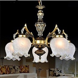 Lampadario retrò mini Jane Ferro Illuminazione mediterranea 5 in ferro e vetro, bronzo e beige, 2 luci E26/E27