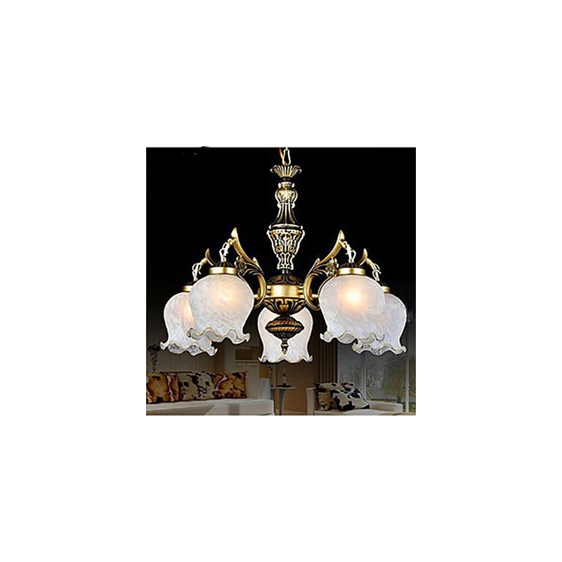 Lampadario retrò mini Jane Ferro Illuminazione mediterranea 5 in ferro e vetro, bronzo e beige, 2 luci E26/E27