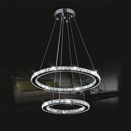 Lampada a sospensione LED in cristallo e metallo elettroplaccato, 60 cm, 2 livelli