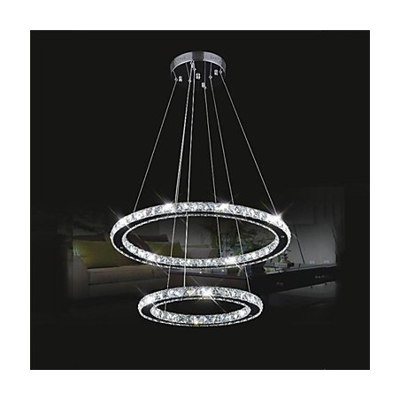 Lampada a sospensione LED in cristallo e metallo elettroplaccato, 60 cm, 2 livelli