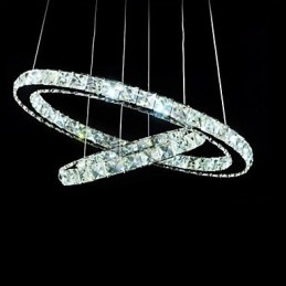 Lampada a sospensione LED in cristallo e metallo elettroplaccato, 60 cm, 2 livelli