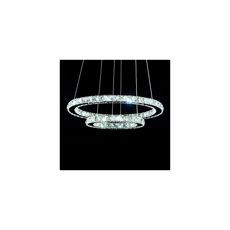 Lampada a sospensione LED in cristallo e metallo elettroplaccato, 60 cm, 2 livelli