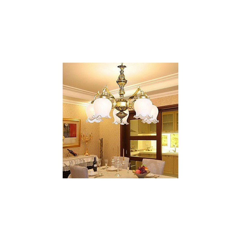 Lampadario retrò mini Jane Ferro Illuminazione mediterranea 5 in ferro e vetro, bronzo e beige, 2 luci E26/E27