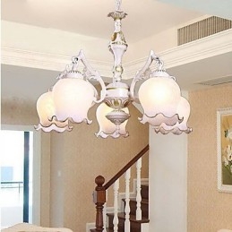 Lampadario retrò mini Jane Ferro Illuminazione mediterranea 5 in ferro e vetro, bronzo e beige, 2 luci E26/E27
