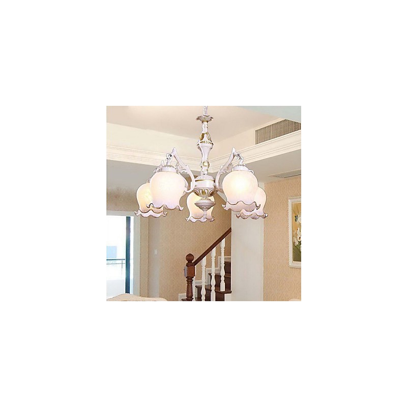 Lampadario retrò mini Jane Ferro Illuminazione mediterranea 5 in ferro e vetro, bronzo e beige, 2 luci E26/E27