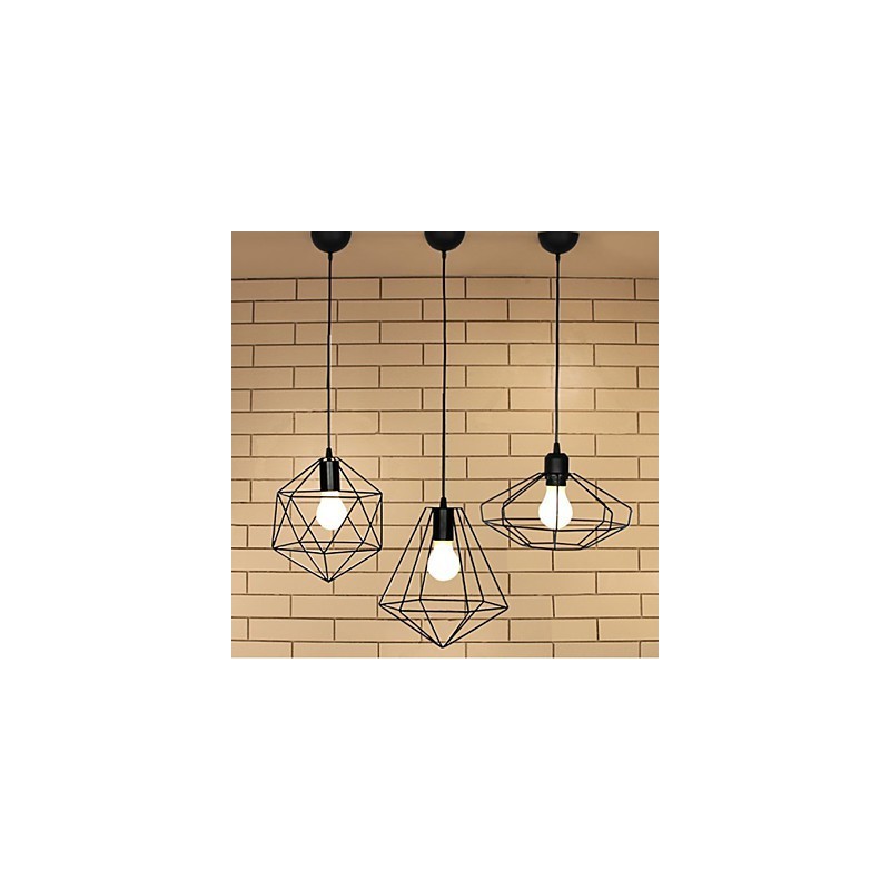 Lampada a sospensione in metallo nero stile country, catena regolabile 120 cm, 1 lampadina E26/E27