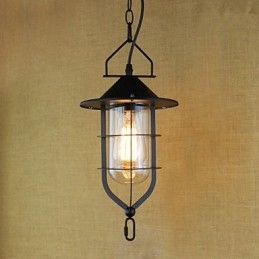 Lampada a sospensione industriale retrò rustica nera in metallo