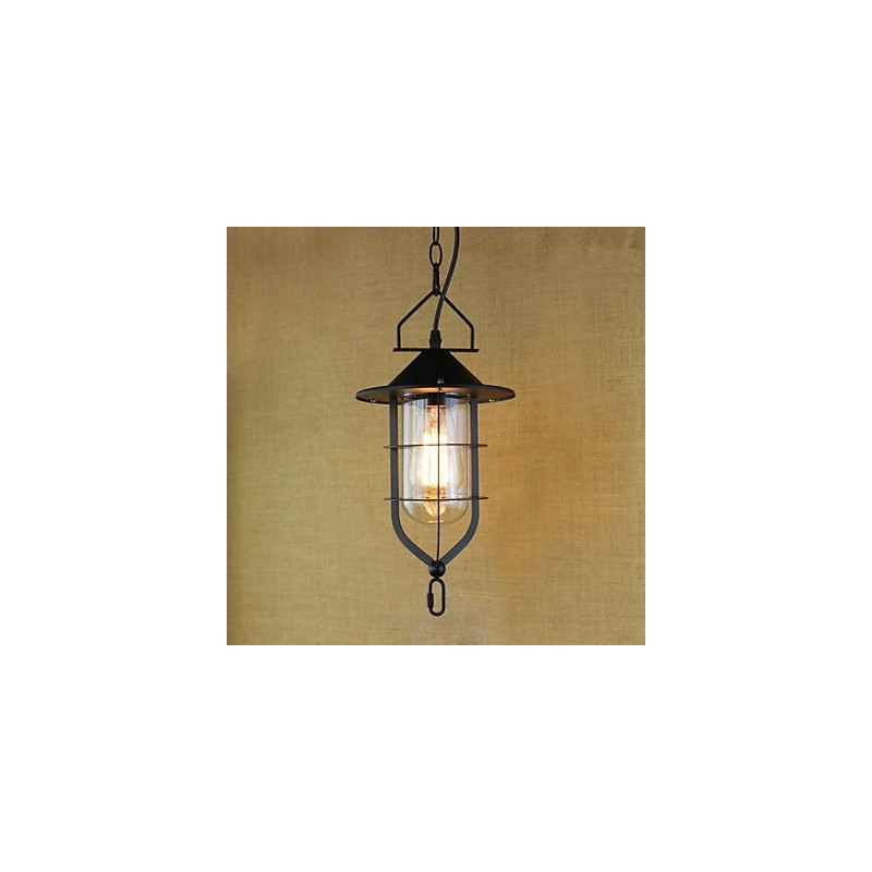 Lampada a sospensione industriale retrò rustica nera in metallo