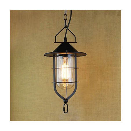 Lampada a sospensione industriale retrò rustica nera in metallo