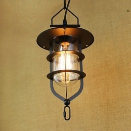 Lampada a sospensione industriale retrò rustica nera in metallo
