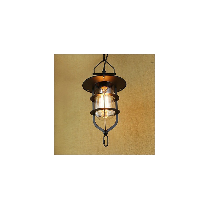 Lampada a sospensione industriale retrò rustica nera in metallo