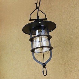 Lampada a sospensione industriale retrò rustica nera in metallo