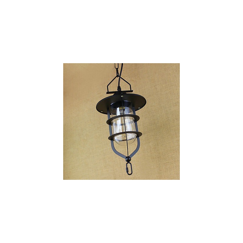 Lampada a sospensione industriale retrò rustica nera in metallo