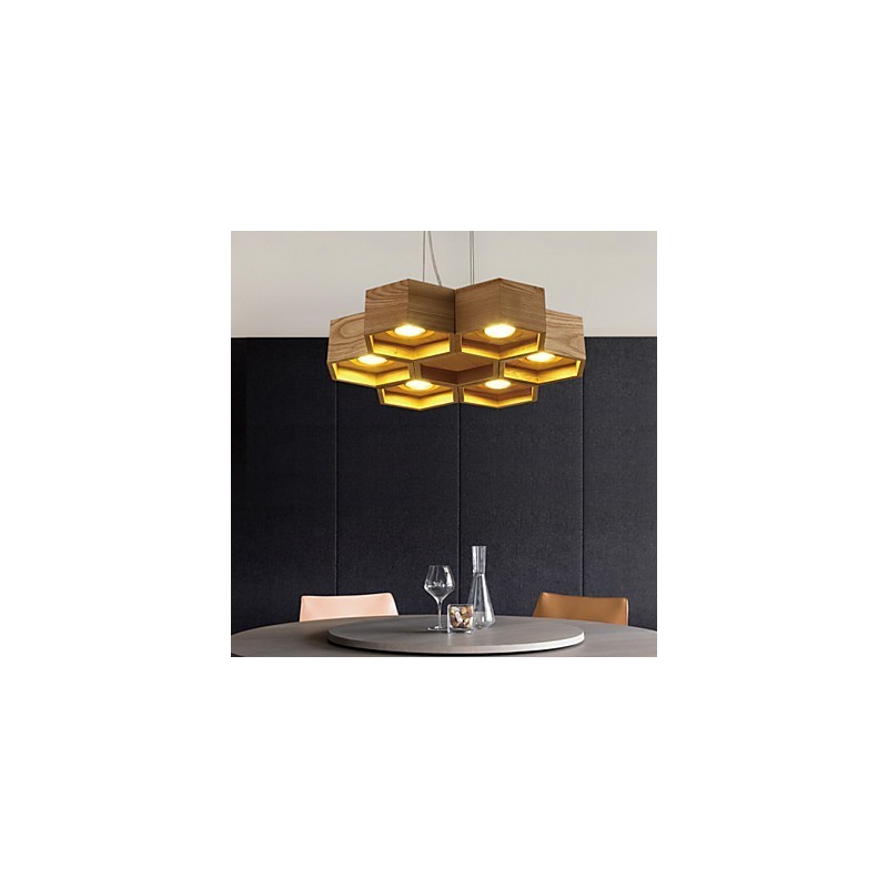 Lampada a sospensione country in legno e bambù