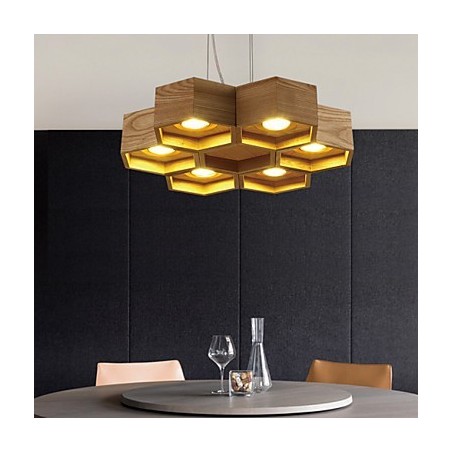 Lampada a sospensione country in legno e bambù
