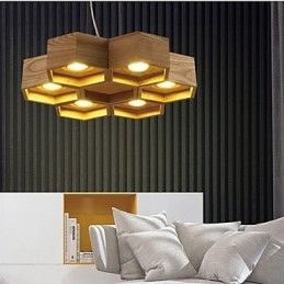 Lampada a sospensione country in legno e bambù