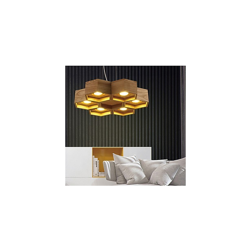 Lampada a sospensione country in legno e bambù