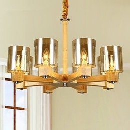 Lampada a sospensione country in legno e bambù 10xE26/E27