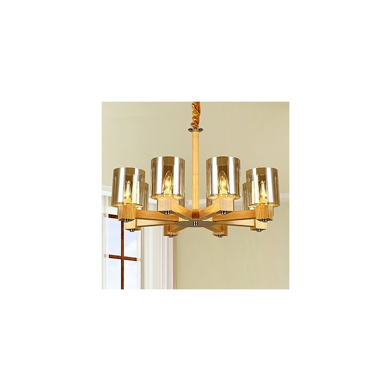 Lampada a sospensione country in legno e bambù 10xE26/E27